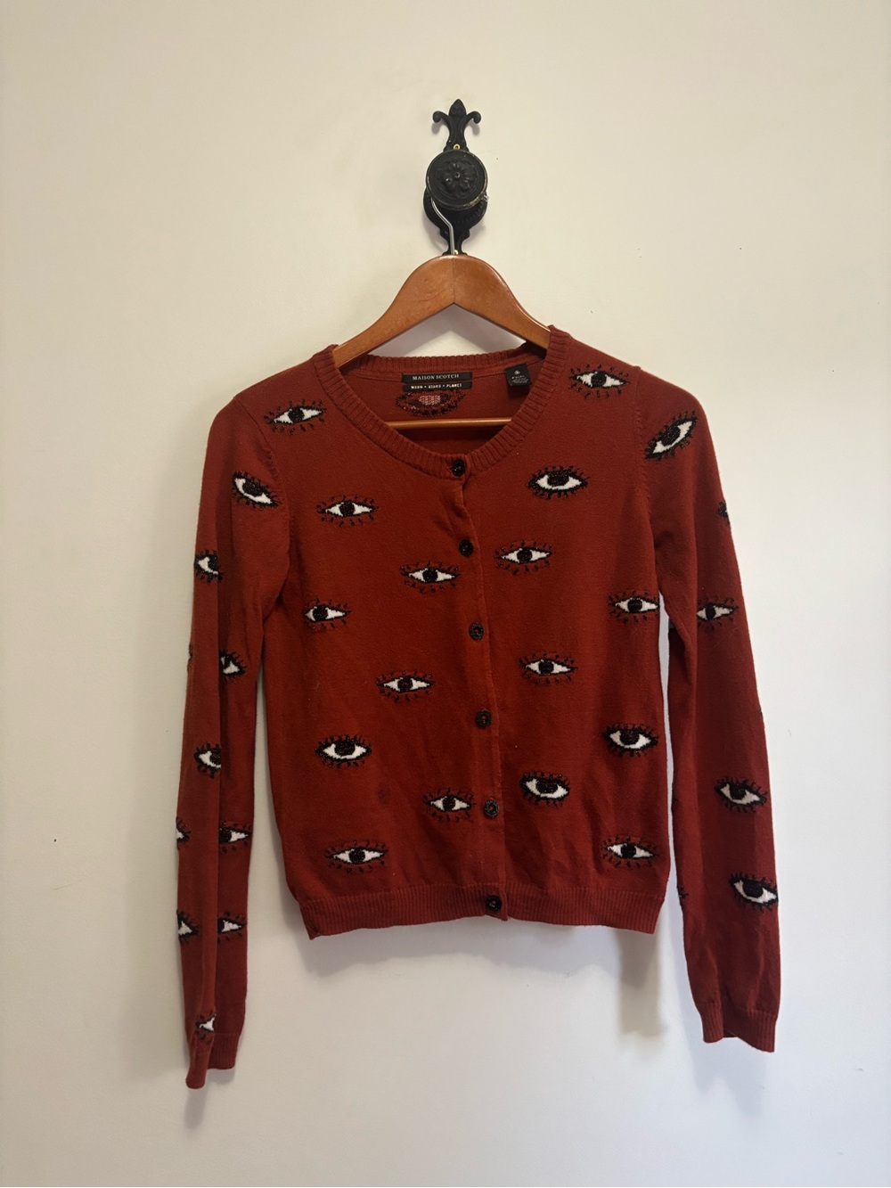 Scotch & Soda Rust Eye-Print Button Front Cardigan
